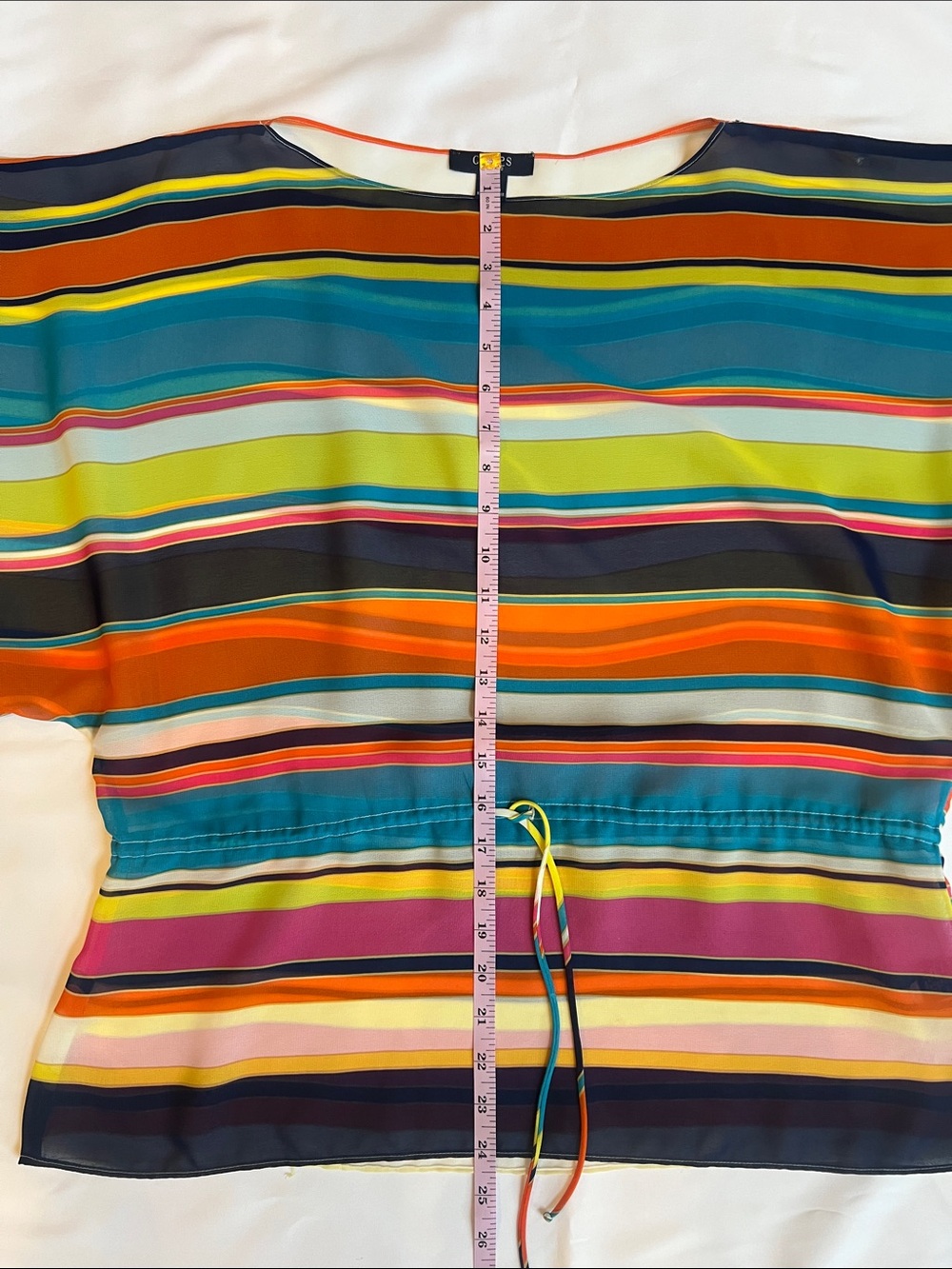 Chaps Sz XS Colorful Sheer Striped Tie-Waist Top Multicolor Beach Cruise Travel - Picture 4 of 11